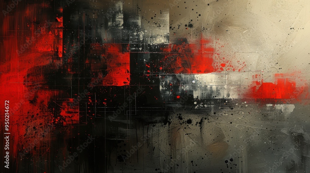 Poster abstract art composition with bold red and black elements conveying depth and emotion