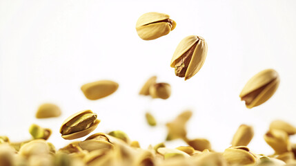 Pistachios Falling On White Background