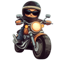 Obraz premium Adventure awaits with this cool cartoon biker on a motorcycle, transparent background