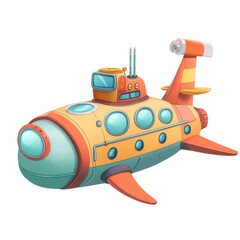 A colorful cartoon submarine, transparent background