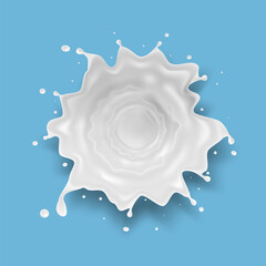 Round Milk Splash Isolated On Blue Background