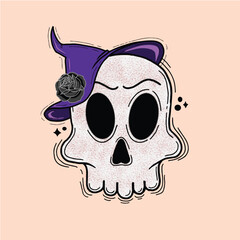 skull mascot illustration with blue witch hat for halloween mascot vector illustration