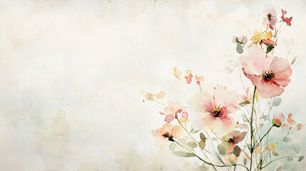 Delicate watercolor flowers on light background create serene and calming atmosphere. soft hues and gentle brush strokes evoke sense of tranquility and beauty.