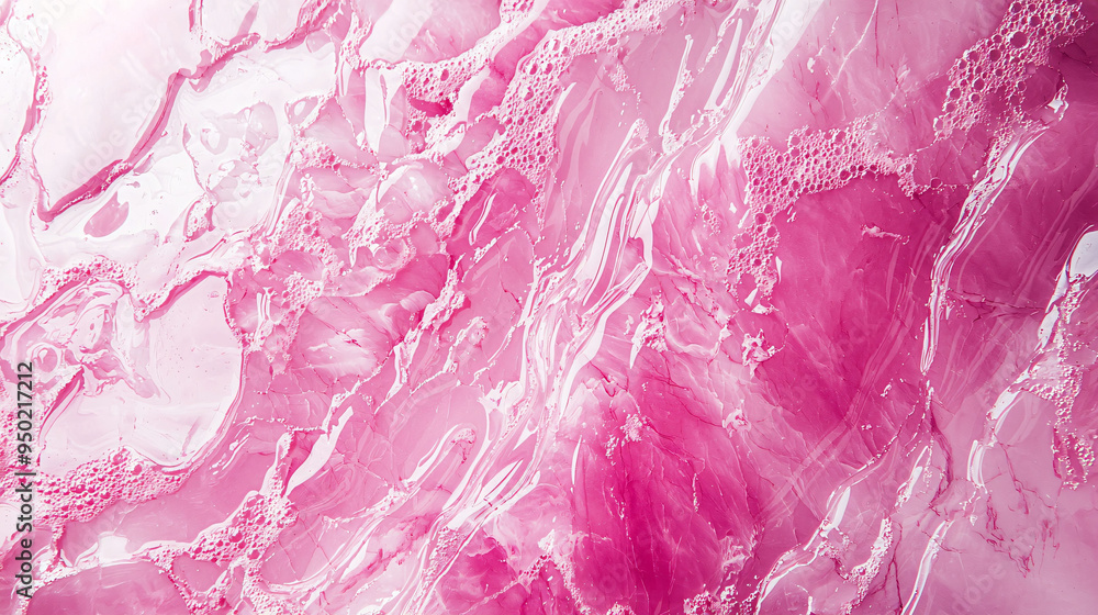 Poster abstract pink marble texture with fluid patterns and bubbles creates vibrant and dynamic background.