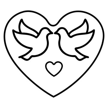 recommend clip art: an outline icon of two doves,  vector illustration, black and white