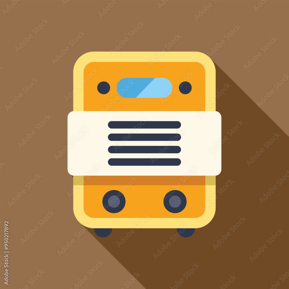 Poster simple colorful bus icon in flat design style with long shadow on brown background