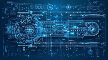 Obraz premium Detailed mechanical blueprint with editable layers, showcasing complex engineering designs and schematics, perfect for industrial and technological concepts