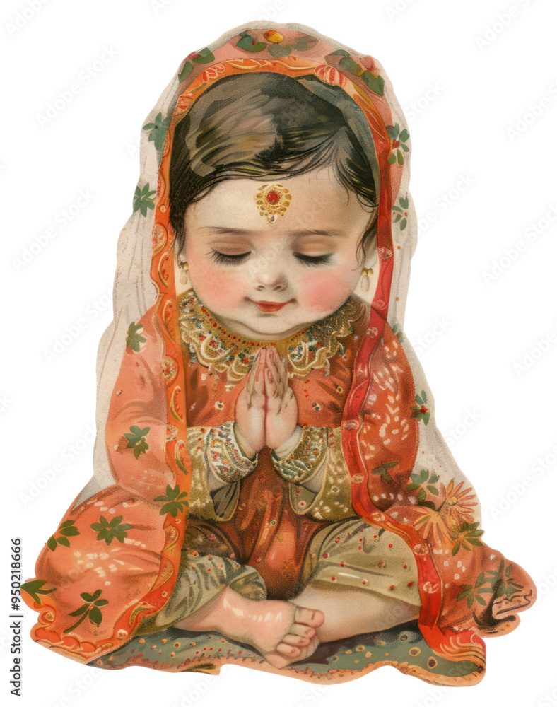 Sticker PNG Praying child in traditional attire