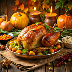 festive autumn feast with roasted turkey and pump