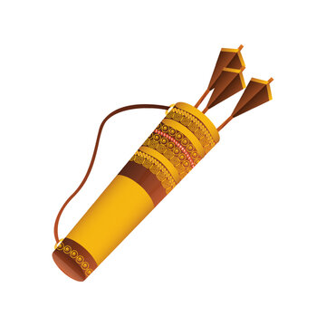 Vector illustration of golden decorated quiver and arrows on transparent background