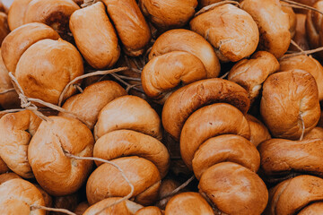 fresh bagels prepared on honey 