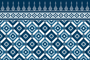 Ethnic pattern background. Tribal geometric ornament. Blue and white abstract design. Traditional aztec motif. Native american decoration. Seamless vector pattern. Boho style textile print. 