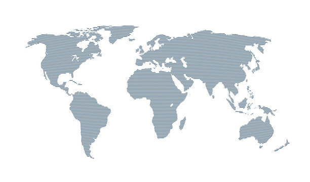 Fototapeta Digital world map with horizontal lines and technological overlay