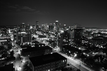 Nighttime Cityscape in Black and White