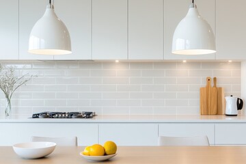 Elegant Modern Kitchen Backsplash with Neutral Tiles and Minimalist Design