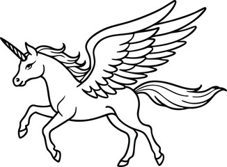 winged horse vector line art,  flying pegasus skatch , unicorn silhouette