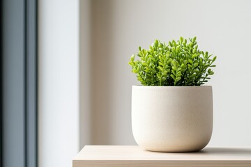 Contemporary Neutral Outdoor Planter with Minimalist Design and Textured Surface, Modern Urban Greenery Concept