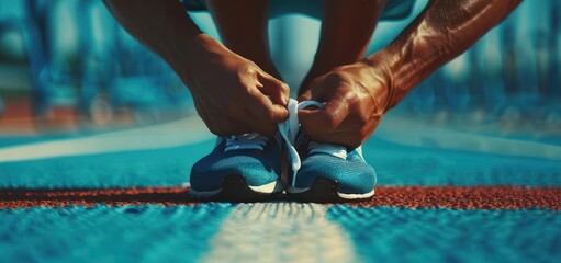Athlete Tying Shoelaces on Running Track