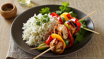 Grilled Chicken Skewers with Rice Salad.