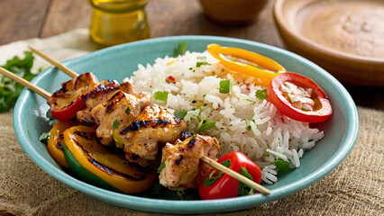 Grilled Chicken Skewers with Rice Salad.