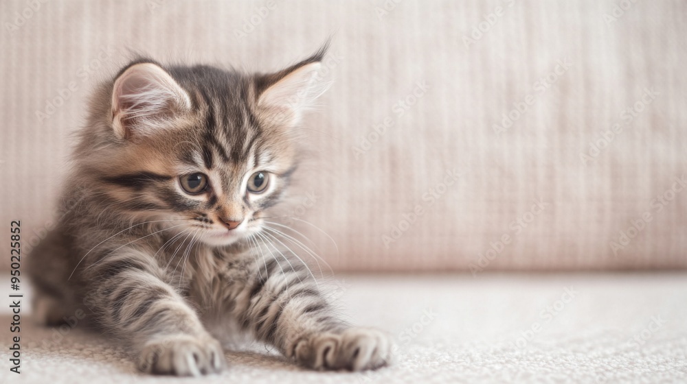 Aufkleber a high-quality image of a kitten stretching out its little paws, with its fluffy body and playful at