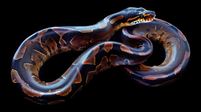 A Close-Up of a Python with its Head Raised, Showing its Striking Color Pattern and Texture