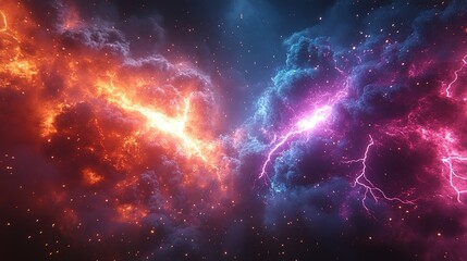 Clashing Lightning Bolts in Red and Blue Smoke