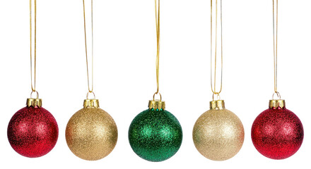 PNG Colorful glittery Christmas ornaments hanging