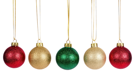 PNG Colorful glittery Christmas ornaments hanging