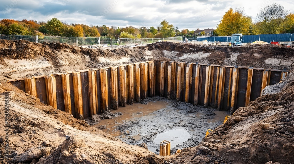 Poster aerial view of a fully installed micropile foundation system on a construction site ready for the ne