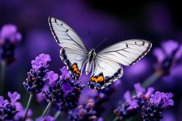 Butterfly in a field of lavender, captured in a photo where the soft purple hues of the flowers complement the vibrant colors of the butterfly&acirc;&euro;&trade;s wings