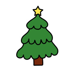 Green Christmas tree with star raster drawing