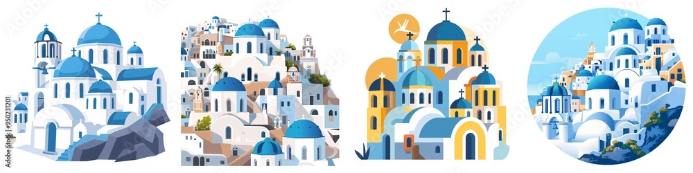 Wall mural a simple vector icon illustration depicting the group of santorini for a website isolated white back