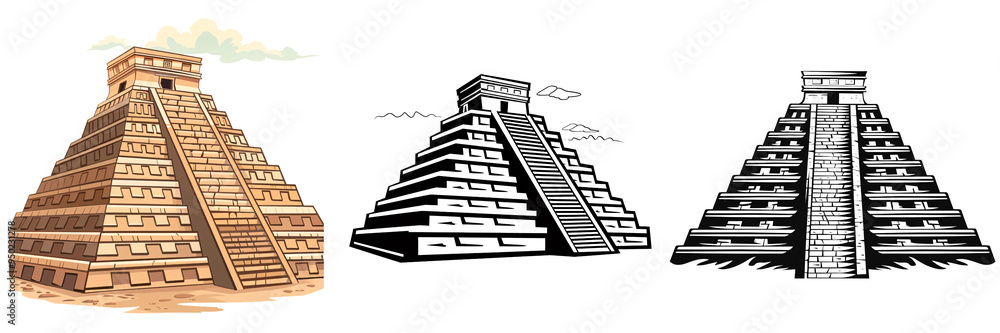 Wall mural a simple vector icon illustration depicting the group of chichen itza for a website isolated white b