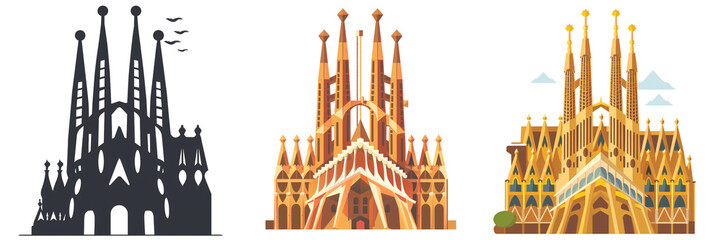 A simple vector icon illustration depicting the group of Sagrada Familia for a website isolated white background