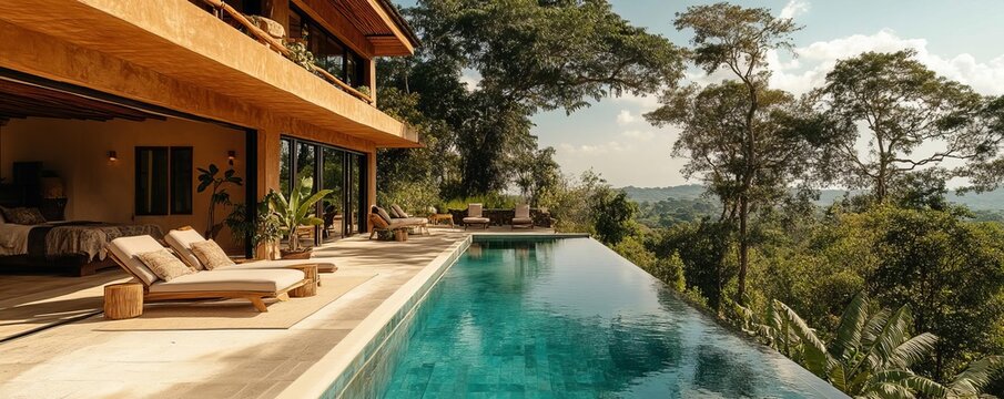 Luxury safari lodge with panoramic views, African safari lodge accommodation experience, tranquil retreat