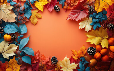 Colored Autumn Leaves Frame Background - Space for Text	
