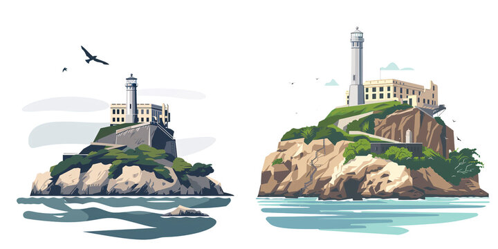 A simple vector icon illustration depicting the group of Alcatraz Island for a website isolated white background