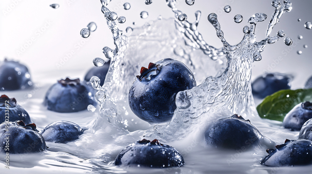 Wall mural Blueberries Splashing in Milk