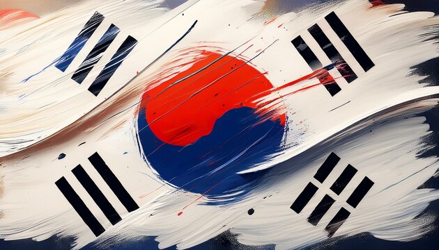 South Korea flag in abstract brush stroke style