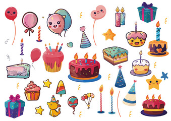 Birthday cake with balloons and candles