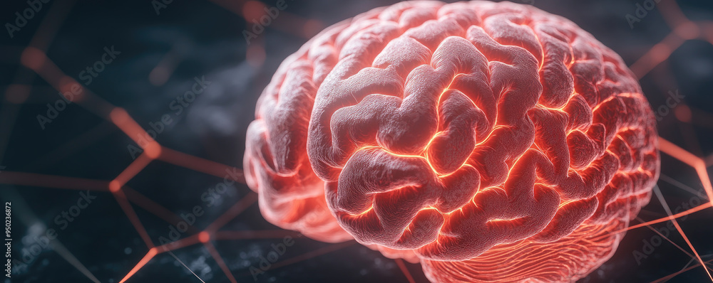 Poster illuminated brain metaphor, a vibrant representation of neural connectivity and cognitive function, 