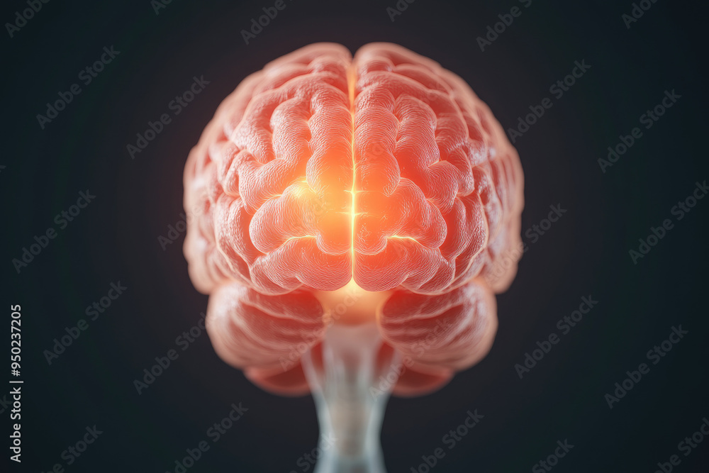 Poster illuminated brain structure, a vividly rendered image showcasing neural connections with a radiant c