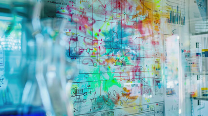 Obraz premium A vibrant wall covered in colorful charts and notes reflects a creative brainstorming session in a modern workspace