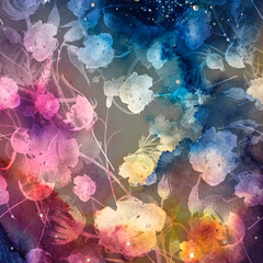 Watercolor seamless pattern, background with a floral pattern. vintage drawings of plants, flowers,branch, berry. Wild plant, grass. A beautiful branch with rose hips, lingonberries. Autumn pattern.