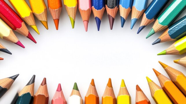 color pencils frame with white blank for copy, birthday card concetp atc.