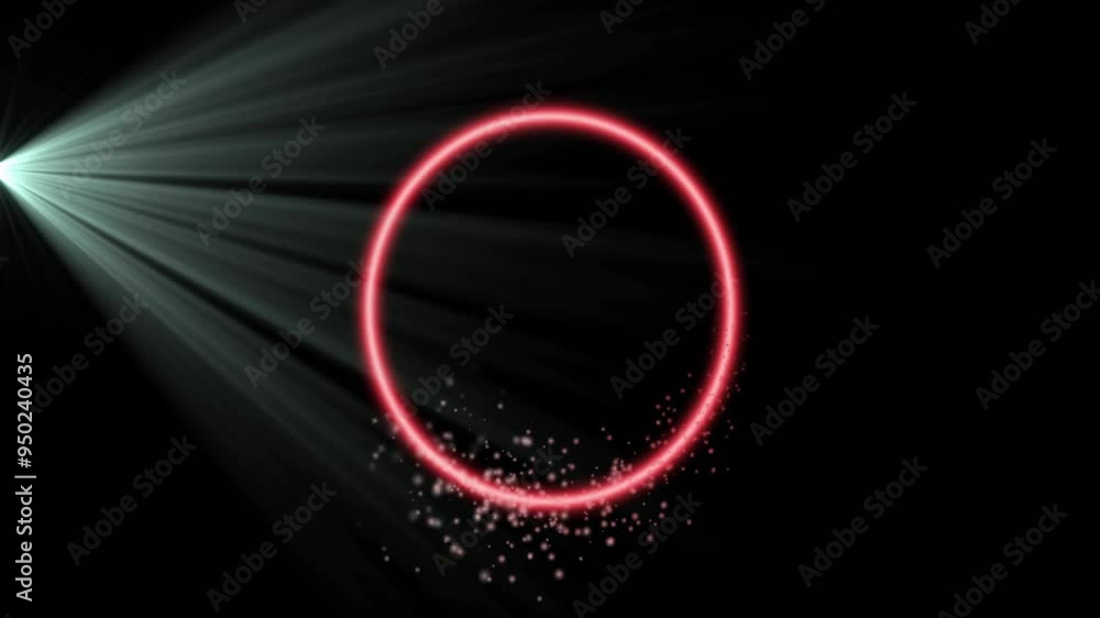 Poster glowing red circle with particle effects, light rays animation over dark background