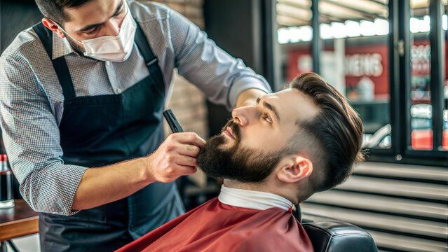 professional hairdresser working with client in babar