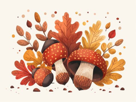 recommend clip art: Autumn leaves with acorns, nature s bounty, flat design illustration.