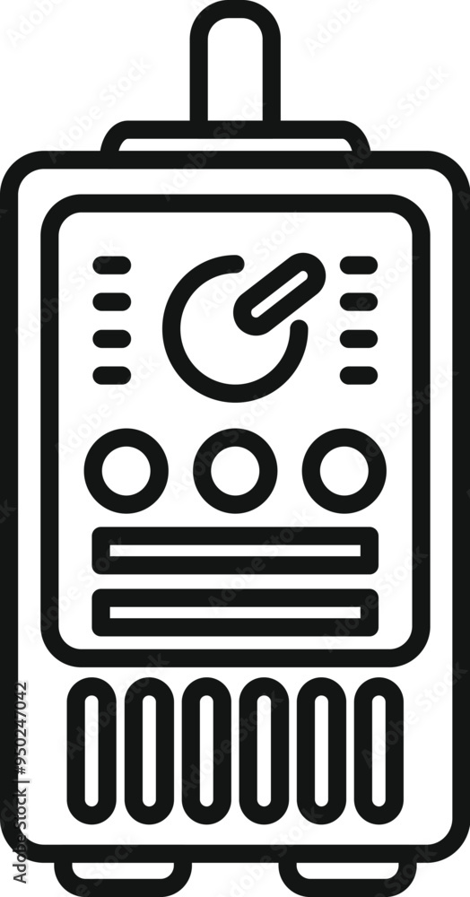 Poster radio transmitter device sending signals icon. outline radio transmitter device sending signals vect